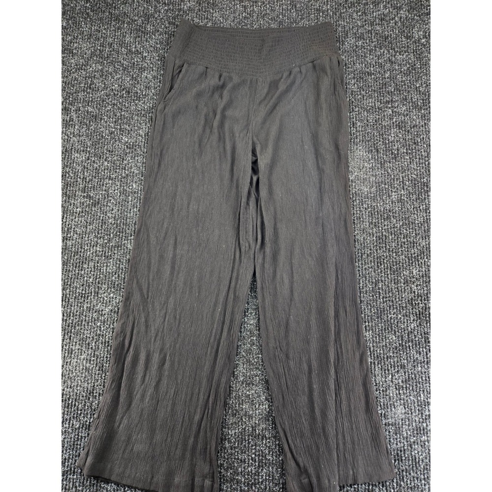 No Boundaries Womens Black Crinkle Wide‎ Leg Smocked Waist Pants Size L 11-13
